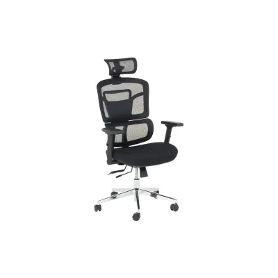 Carmen 7589 Ergonomischer Bürostuhl mit Netzrücken, Kopfstütze, Lordosenstütze und 2D-Armlehnen – Schwarz