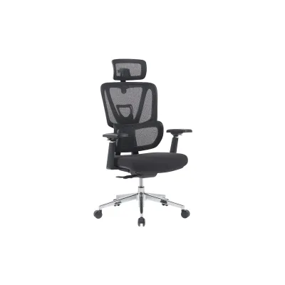 Carmen 7592 Ergonomischer Bürostuhl mit Netzrücken, Kopfstütze, Lordosenstütze und 3D-Armlehnen – Schwarz