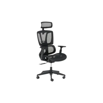 Carmen BREST Ergonomischer Bürostuhl mit Netzrücken, Kopfstütze, Lordosenstütze und 1D-Armlehnen – Schwarz
