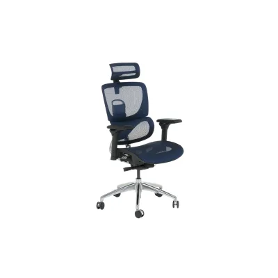Carmen CALGARY Chefsessel XXL mit Netzrücken, Kopfstütze, Lordosenstütze, 5D-Armlehnen und Alu-Fußkreuz – Blau