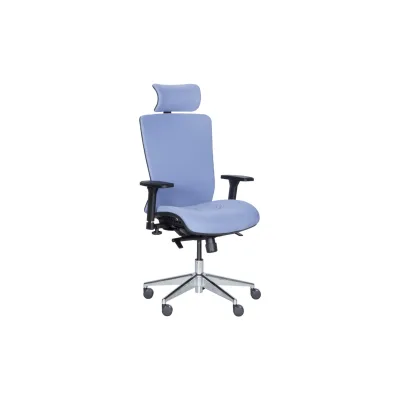 Carmen COTIA Ergonomischer Bürostuhl mit Kopfstütze, Lordosenstütze, 4D-Armlehnen und Alu-Fußkreuz – Blau