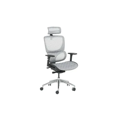 Carmen DELTA Chefsessel XXL mit Netzrücken, Kopfstütze, Lordosenstütze, 3D-Armlehnen und Alu-Fußkreuz – Weiß