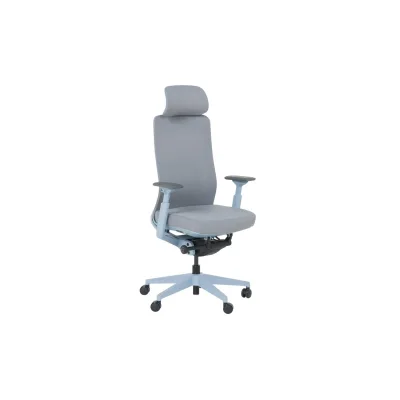 Carmen ERMELO Ergonomischer Bürostuhl mit Kopfstütze, Lordosenstütze, 4D-Armlehnen und Alu-Fußkreuz – Blau