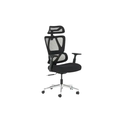 Carmen GAP Ergonomischer Bürostuhl mit Netzrücken, Kopfstütze, Lordosenstütze und 3D-Armlehnen – Schwarz