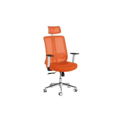 Carmen LORENA LUX Chefsessel mit Netzrücken, Kopfstütze, Lordosenstütze und 1D-Armlehnen – Orange