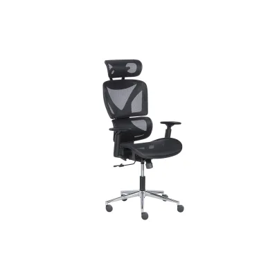 Carmen LORIENT Ergonomischer Bürostuhl mit Netzrücken, Kopfstütze und 1D-Armlehnen – Schwarz