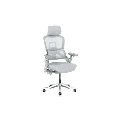 Carmen LYON Ergonomischer Bürostuhl mit Netzrücken, Kopfstütze, Lordosenstütze, 4D-Armlehnen und Alu-Fußkreuz – Grau