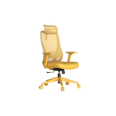 Carmen MASALI Ergonomischer Bürostuhl mit Netzrücken, Kopfstütze, Lordosenstütze und 3D-Armlehnen – Gelb