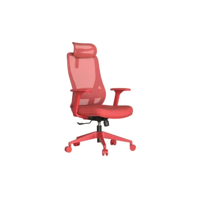 Carmen MASALI Ergonomischer Bürostuhl mit Netzrücken, Kopfstütze, Lordosenstütze und 3D-Armlehnen – Rot