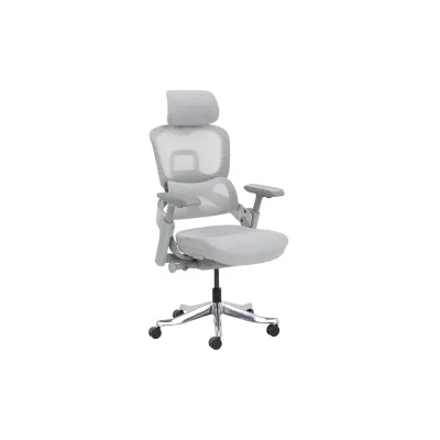 Carmen METZ Ergonomischer Bürostuhl mit Netzrücken, Kopfstütze, Lordosenstütze, 4D-Armlehnen und Alu-Fußkreuz – Grau