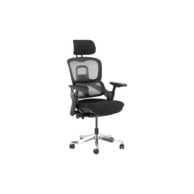 Carmen METZ Ergonomischer Bürostuhl mit Netzrücken, Kopfstütze, Lordosenstütze, 4D-Armlehnen und Alu-Fußkreuz – Schwarz