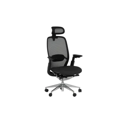 Carmen ONEX Chefsessel XXL mit Netzrücken, Kopfstütze, Lordosenstütze, 4D-Armlehnen und Alu-Fußkreuz – Schwarz