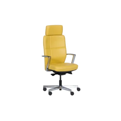 Carmen SAHARA LUX Ergonomischer Bürostuhl mit Echtleder, Kopfstütze, Lordosenstütze und Alu-Fußkreuz – Senfgelb