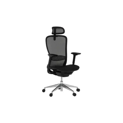 Carmen STANS Ergonomischer Bürostuhl mit Netzrücken, Kopfstütze, Lordosenstütze, 4D-Armlehnen und Alu-Fußkreuz – Schwarz