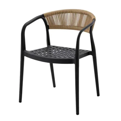 Casa Pura Gartenstuhl   Solaro   UV-beständiges PP & handgeflochtene Seil-Rückenlehne   Schwarz