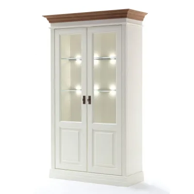 Casamia Massive Möbel Glas-Vitrine Weiß, Braun 117x196x45 cm