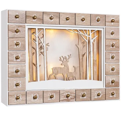Casaria Adventskalender Naturholz 35x6x26,8cm weiß