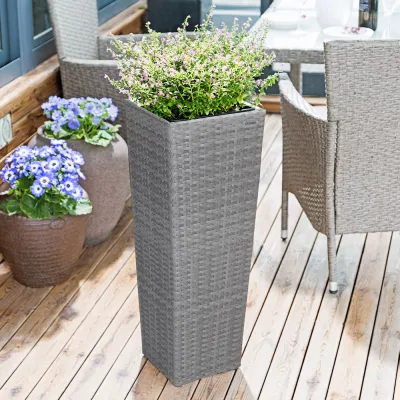 Casaria Blumenkasten Polyrattan 80x30x30cm 61x24,5x24,5cm 41x21x21cm 3er Set grau
