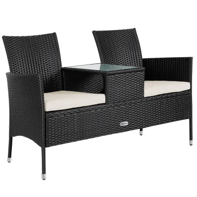 Casaria Casaria Polyrattan Kino Bank Schwarz 143x55x88cm