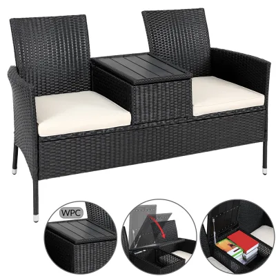 Casaria Casaria Polyrattan Kino Bank Schwarz 143x64x88cm