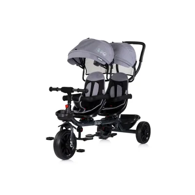 Chipolino Zwillingsdreirad Hip Hop, zwei Kinder, bis 40 kg, Sitze 360° drehbar grau/schwarz
