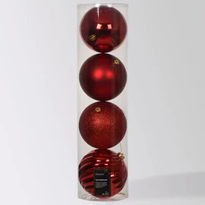 Christbaumkugeln, weihnachtsrot, Kunststoff, ca. Ø 14 cm, 4er-Set