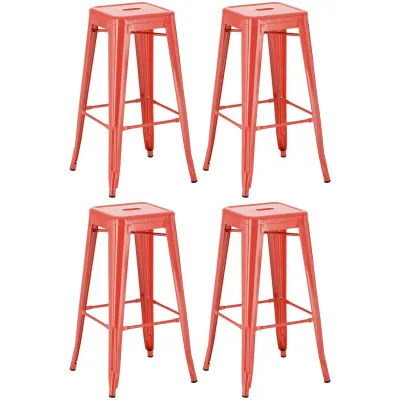 CLP 4er Set Barhocker Joshua I Stapelbare Tresenhocker aus Metall I Barstühle mit Fußstützen I Sitzhöhe 76 cm I Stapelhocker