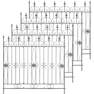 CLP 4er Set Eisen-Gartenzäune Mangold Eisen, modularer Steckzaun ohne Betonieren, Rankzaun im Landhausstil für Garten und Terrasse