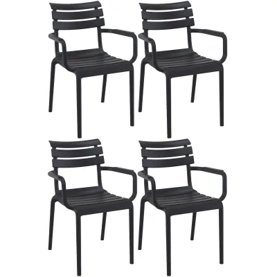 CLP 4er Set Gartenstühle mit Armlehnen Paris , wetterfeste Kunststoffstühle stapelbar, Outdoorstuhl UV-beständig bis 160 kg belastbar