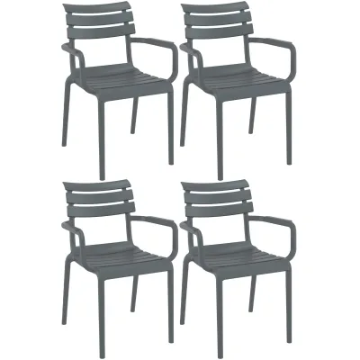 CLP 4er Set Gartenstühle mit Armlehnen Paris , wetterfeste Kunststoffstühle stapelbar, Outdoorstuhl UV-beständig bis 160 kg belastbar