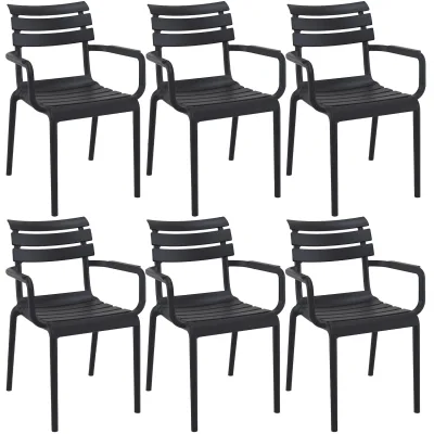 CLP 6er Set Gartenstühle mit Armlehnen Paris , wetterfeste Kunststoffstühle stapelbar, Outdoorstuhl UV-beständig bis 160 kg belastbar
