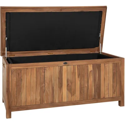 CLP Auflagenbox aus Teakholz mit Gasdruckfeder-Deckel und großem Stauraum Novena, robuste Gartenbox für Kissen und Gartenaccessoires