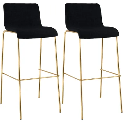 CLP Barhocker 2er Set mit Lehne Hover, Barstuhl stapelbar mit Stoffbezug, Metallgestell Goldoptik, Stapelstuhl bis 150 kg belastbar