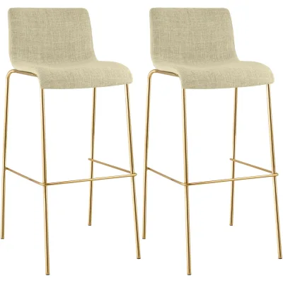 CLP Barhocker 2er Set mit Lehne Hover, Barstuhl stapelbar mit Stoffbezug, Metallgestell Goldoptik, Stapelstuhl bis 150 kg belastbar