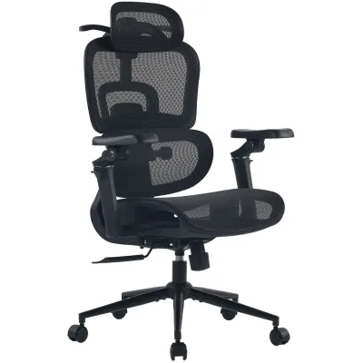 CLP Bürostuhl ergonomisch mit Kopfstütze Jenson, Schreibtischstuhl höhenverstellbar Lehne bis 135° neigbar Lordosenstütze, Drehstuhl bis 150 kg