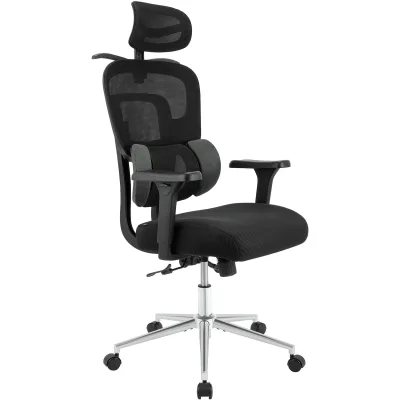 CLP Bürostuhl ergonomisch mit Kopfstütze Lothenda, Schreibtischstuhl höhenverstellbar Lordosenstütze 3D-Armlehnen, Drehstuhl bis 150 kg