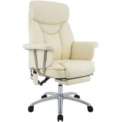 CLP Bürostuhl ergonomisch mit Massagefunktion Dahra, höhenverstellbarer Schreibtischstuhl mit Fußablage, Echtleder Akzente, belastbar bis 135 kg