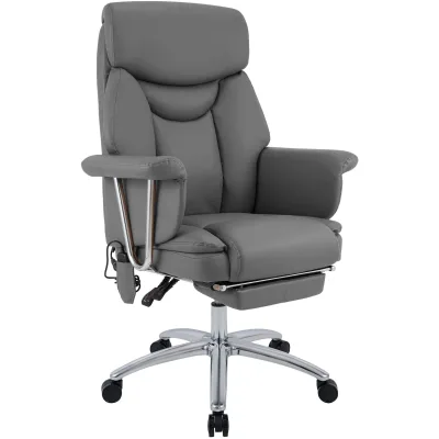 CLP Bürostuhl ergonomisch mit Massagefunktion Dahra, höhenverstellbarer Schreibtischstuhl mit Fußablage, Echtleder Akzente, belastbar bis 135 kg
