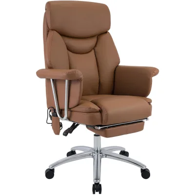 CLP Bürostuhl ergonomisch mit Massagefunktion Dahra, höhenverstellbarer Schreibtischstuhl mit Fußablage, Echtleder Akzente, belastbar bis 135 kg