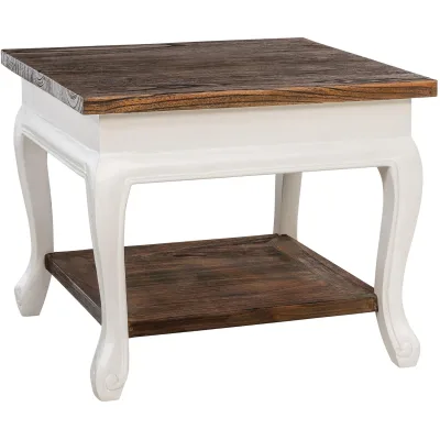 CLP Couchtisch Holz quadratisch 60x60 cm Thordis, Sofatisch mit 2 Ebenen mit Stauraum, Beistelltisch klein Shabby Chic rustikal