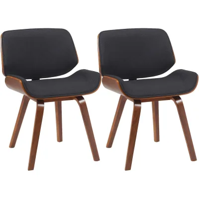 CLP Esszimmerstühle gepolstert 2er Set Beverley mit Stoffbezug, Polsterstühle mit Rückenlehne in Walnussoptik, Küchenstühle im Retro Look