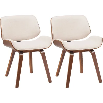 CLP Esszimmerstühle gepolstert 2er Set Beverley mit Stoffbezug, Polsterstühle mit Rückenlehne in Walnussoptik, Küchenstühle im Retro Look