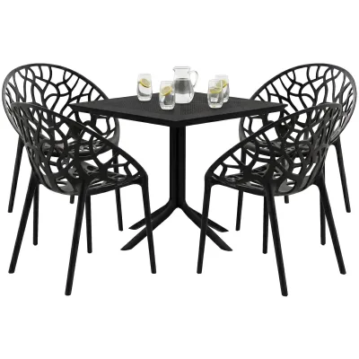 CLP Gartenmöbel-Set stapelbar Avara mit 4 Stühlen, moderne Sitzgruppe für Balkon, Terrasse und Garten, wetterfest aus Kunststoff
