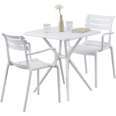 CLP Gartenmöbel-Set wetterfest Avena, mit 2 Stapelstühlen und quadratischem Esstisch 72x72cm, Sitzgruppe für Balkon, Terrasse und Garten