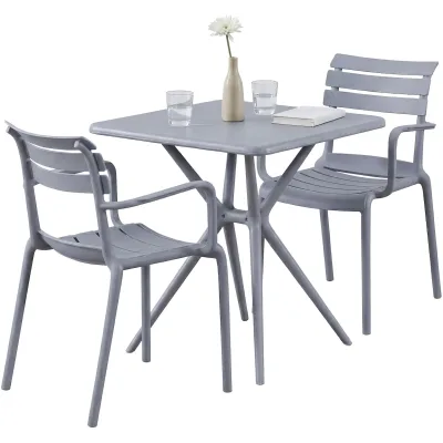 CLP Gartenmöbel-Set wetterfest Avena, mit 2 Stapelstühlen und quadratischem Esstisch 72x72cm, Sitzgruppe für Balkon, Terrasse und Garten