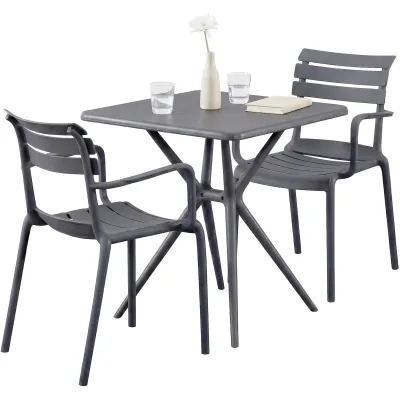 CLP Gartenmöbel-Set wetterfest Avena, mit 2 Stapelstühlen und quadratischem Esstisch 72x72cm, Sitzgruppe für Balkon, Terrasse und Garten