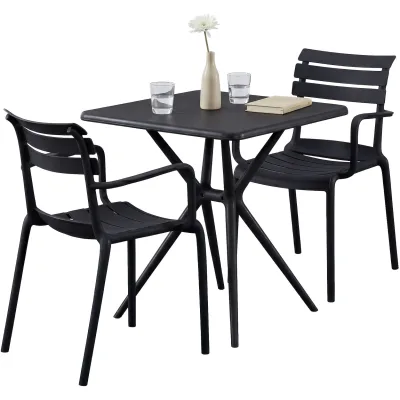 CLP Gartenmöbel-Set wetterfest Avena, mit 2 Stapelstühlen und quadratischem Esstisch 72x72cm, Sitzgruppe für Balkon, Terrasse und Garten