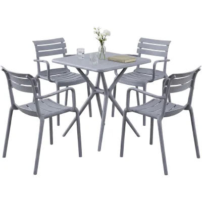 CLP Gartenmöbel-Set wetterfest Avena, mit 4 Stapelstühlen und quadratischem Esstisch 72x72cm, Sitzgruppe für Balkon, Terrasse und Garten