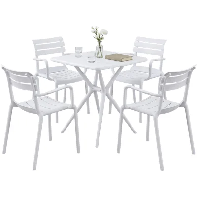 CLP Gartenmöbel-Set wetterfest Avena, mit 4 Stapelstühlen und quadratischem Esstisch 72x72cm, Sitzgruppe für Balkon, Terrasse und Garten