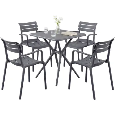 CLP Gartenmöbel-Set wetterfest Avena, mit 4 Stapelstühlen und quadratischem Esstisch 72x72cm, Sitzgruppe für Balkon, Terrasse und Garten